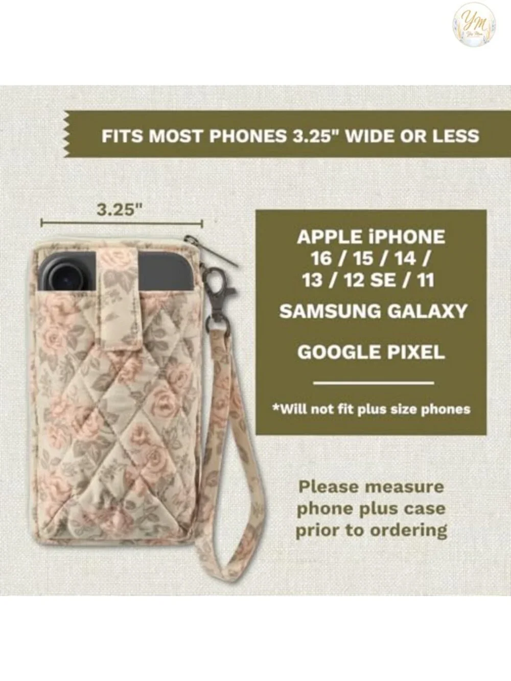 Quilted Wristlet Wallet with Phone Pocket RFID Protection Cotton